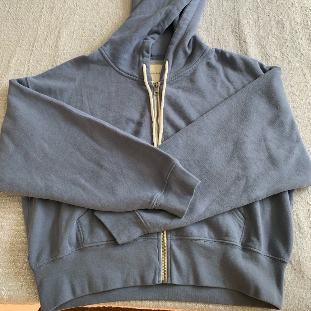 American eagle, blue cropped zip up, size S